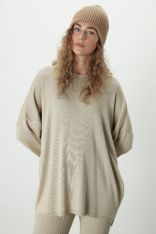 Knitted Belted Tunic Beige