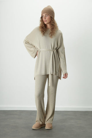 Knitted Belted Tunic Beige