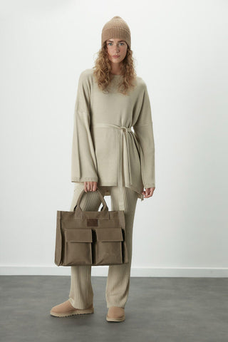 Knitted Belted Tunic Beige