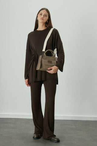 Knitted Belted Tunic Dark Brown