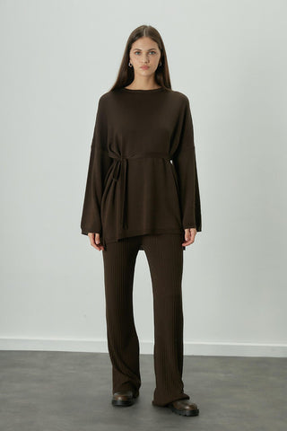 Knitted Belted Tunic Dark Brown