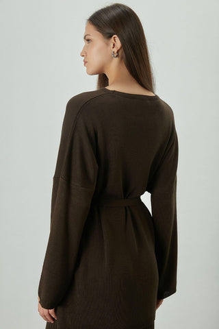 Knitted Belted Tunic Dark Brown