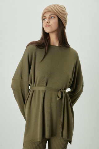 Knitted Belted Tunic Khaki