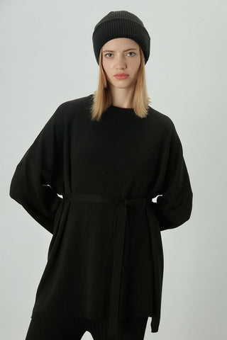 Knitted Belted Tunic Black