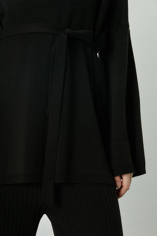 Knitted Belted Tunic Black