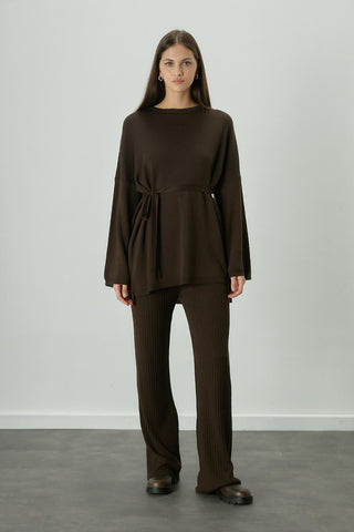 Ribbed Knit Trousers Dark Brown