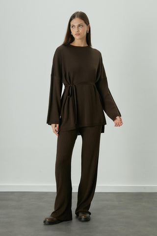 Ribbed Knit Trousers Dark Brown