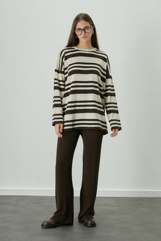 Ribbed Knit Trousers Dark Brown