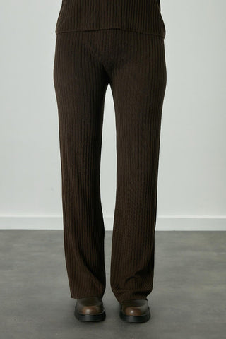 Ribbed Knit Trousers Dark Brown