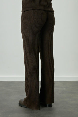 Ribbed Knit Trousers Dark Brown