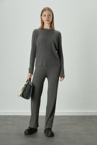 Ribbed Knit Trousers Anthracite