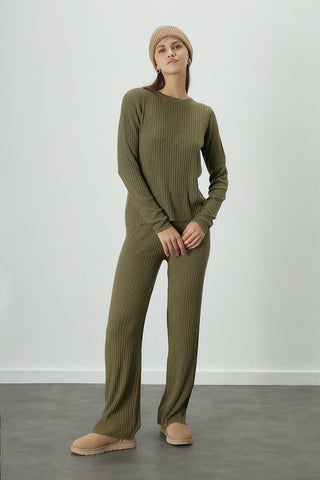 Ribbed Knit Trousers Khaki