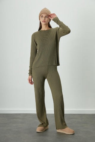 Ribbed Comfort Knit Trousers Khaki