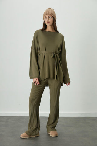 Ribbed Knit Trousers Khaki