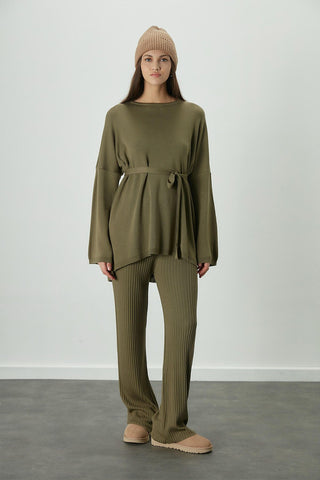 Ribbed Knit Trousers Khaki