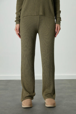 Ribbed Knit Trousers Khaki