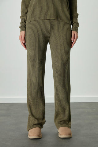 Ribbed Comfort Knit Trousers Khaki