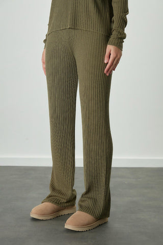 Ribbed Knit Trousers Khaki