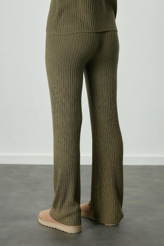 Ribbed Knit Trousers Khaki