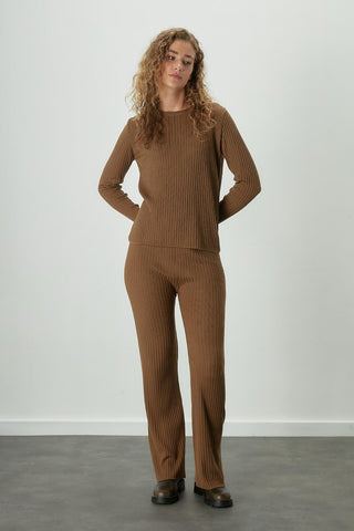 Ribbed Knit Trousers Camel