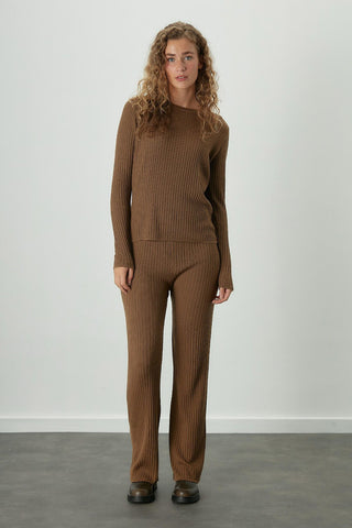 Ribbed Knit Trousers Camel