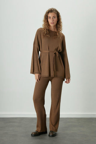 Ribbed Knit Trousers Camel