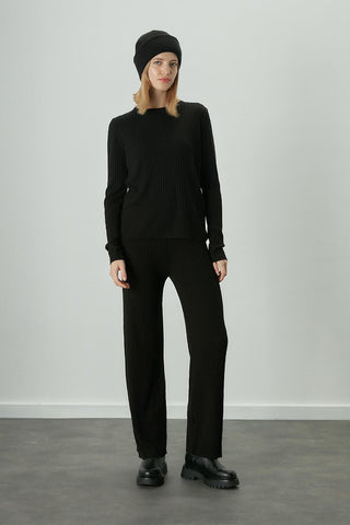 Ribbed Knit Trousers Black