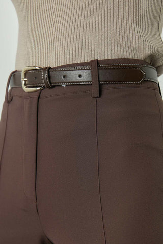 Lined Belt With Contrast Stitching Dark Brown