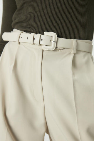 Thin Leather Coated Belt Beige