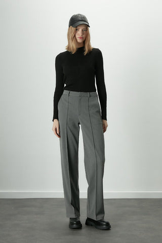 Premium Pleated Straight Trousers Grey