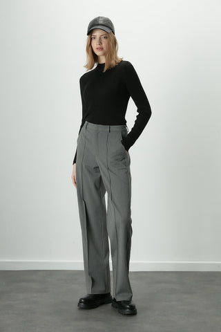 Premium Pleated Straight Trousers Grey