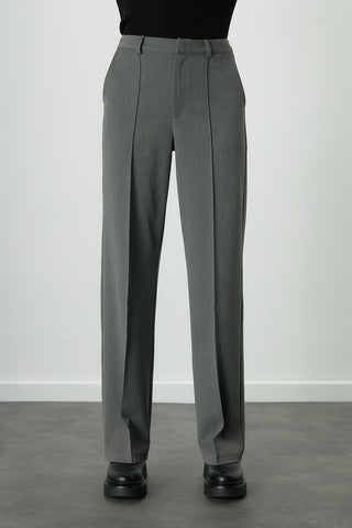 Premium Pleated Straight Trousers Grey