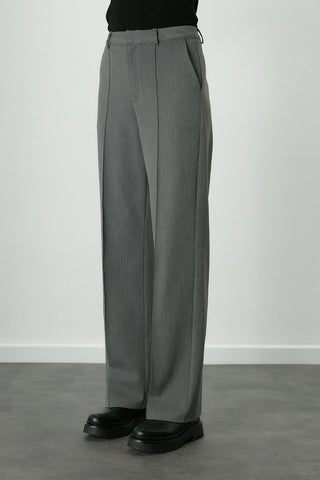 Premium Pleated Straight Trousers Grey