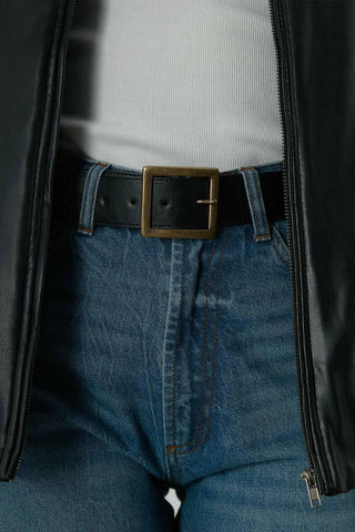 Wide Square Buckle Belt Black