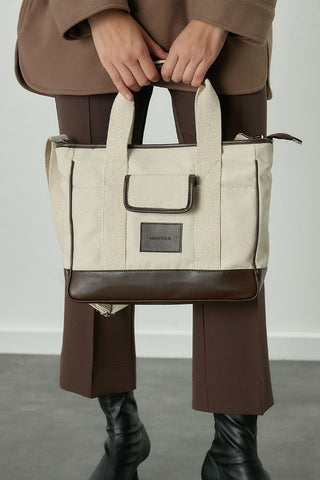 Multi-Pocket Midi Canvas Bag Dark Brown