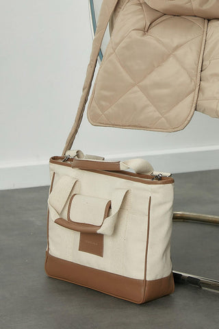 Multi-Pocket Midi Canvas Bag Camel