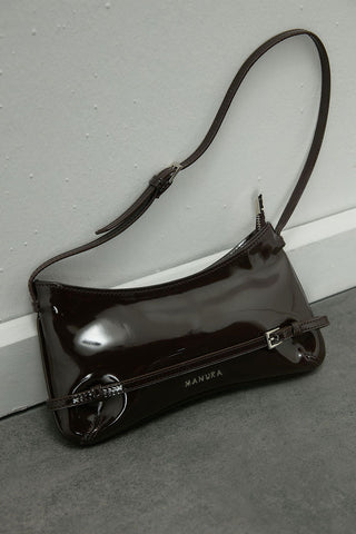 Diana Patent Leather Baguette Dark Brown