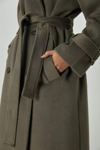 Danish Cachet Double-Breasted Coat Ashy Khaki