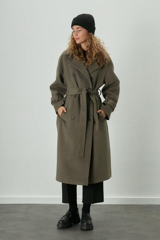 Danish Cachet Double-Breasted Coat Ashy Khaki