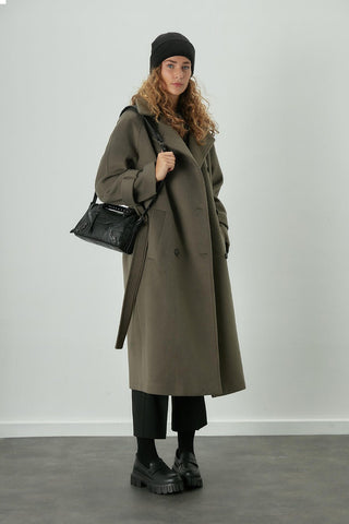 Danish Cachet Double-Breasted Coat Ashy Khaki