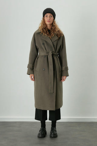 Danish Cachet Double-Breasted Coat Ashy Khaki