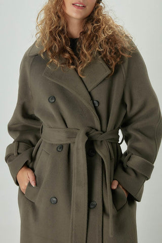 Danish Cachet Double-Breasted Coat Ashy Khaki