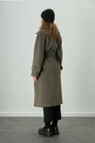 Danish Cachet Double-Breasted Coat Ashy Khaki