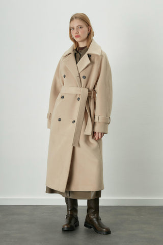 Danish Cachet Double-Breasted Coat Camel