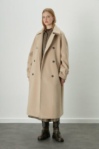 Danish Cachet Double-Breasted Coat Camel