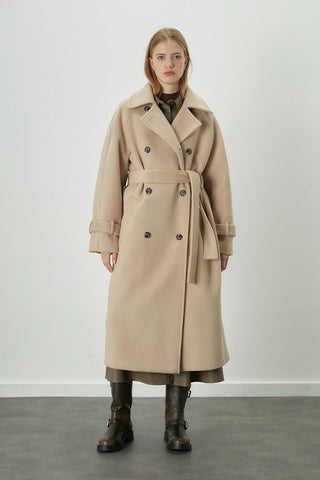 Danish Cachet Double-Breasted Coat Camel