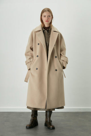 Danish Cachet Double-Breasted Coat Camel