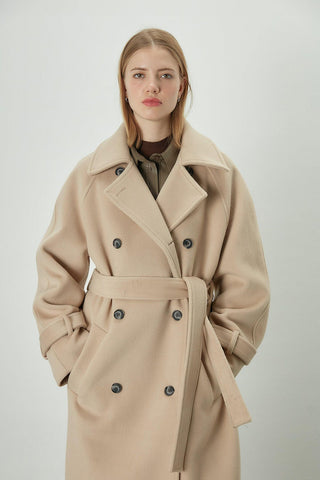 Danish Cachet Double-Breasted Coat Camel