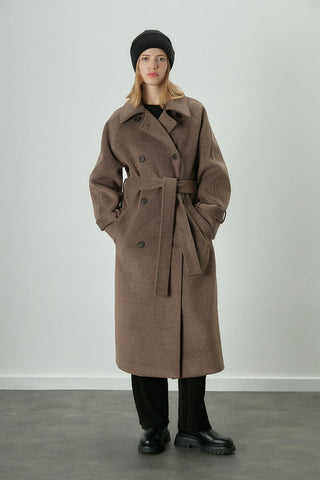 Danish Cachet Double-Breasted Coat Brown