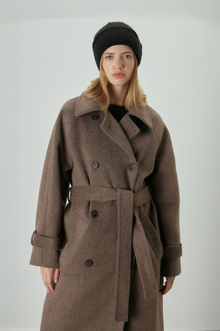 Danish Cachet Double-Breasted Coat Brown